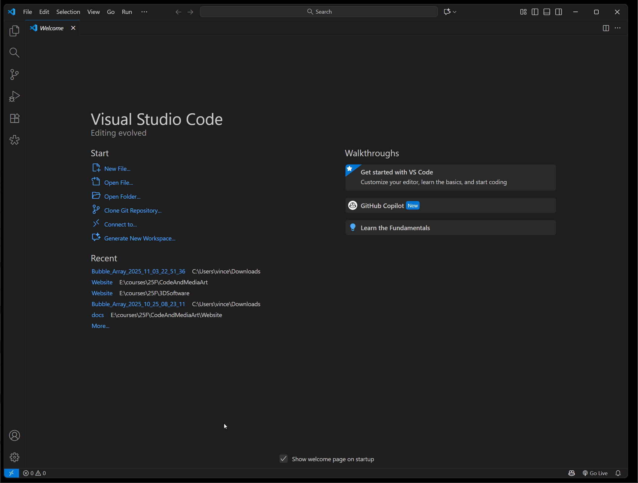 gif of openning p5 project in vscode