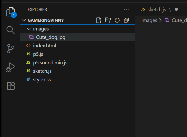 Photograph of Cute_dog.jpg file within VSCode images folder